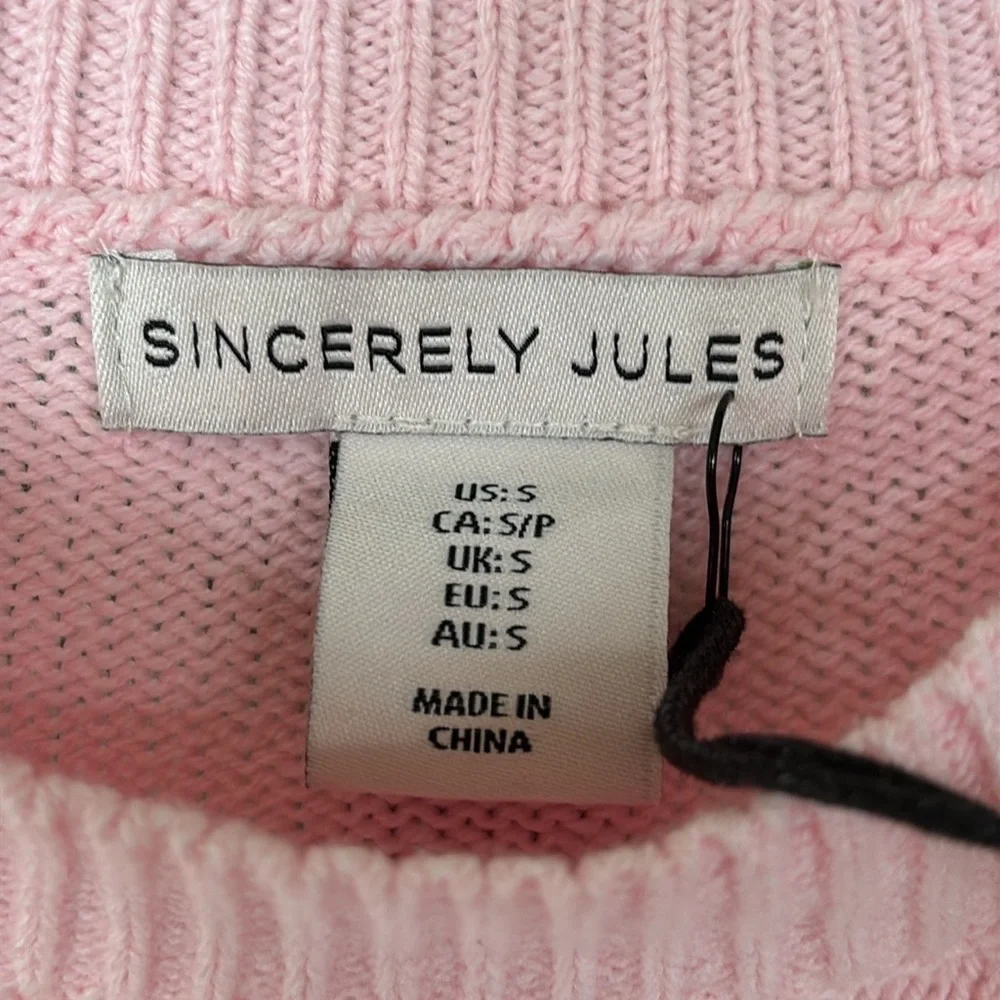 NWT Sincerely Jules Knit Pink Pastel Ski Sweater Crew Neck Oversized Stripes